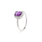 Emerald Cut Amethyst Engagement Ring in 925 Sterling Silver