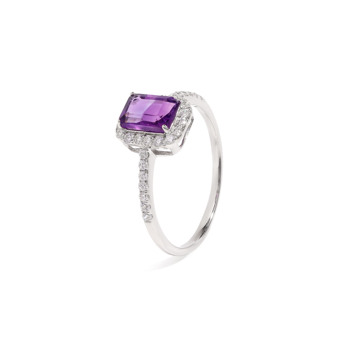 Emerald Cut Amethyst Engagement Ring in 925 Sterling Silver