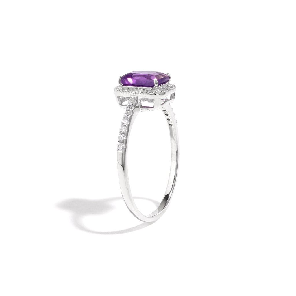 Emerald Cut Amethyst Engagement Ring in 925 Sterling Silver