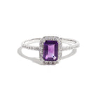 Emerald Cut Amethyst Engagement Ring in 925 Sterling Silver