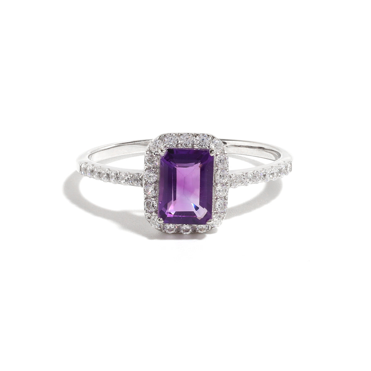 Emerald Cut Amethyst Engagement Ring in 925 Sterling Silver