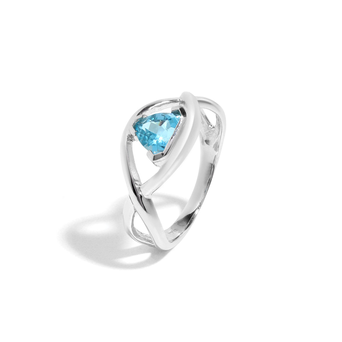 Natural Blue Topaz Trillion Ring in 925 Sterling Silver