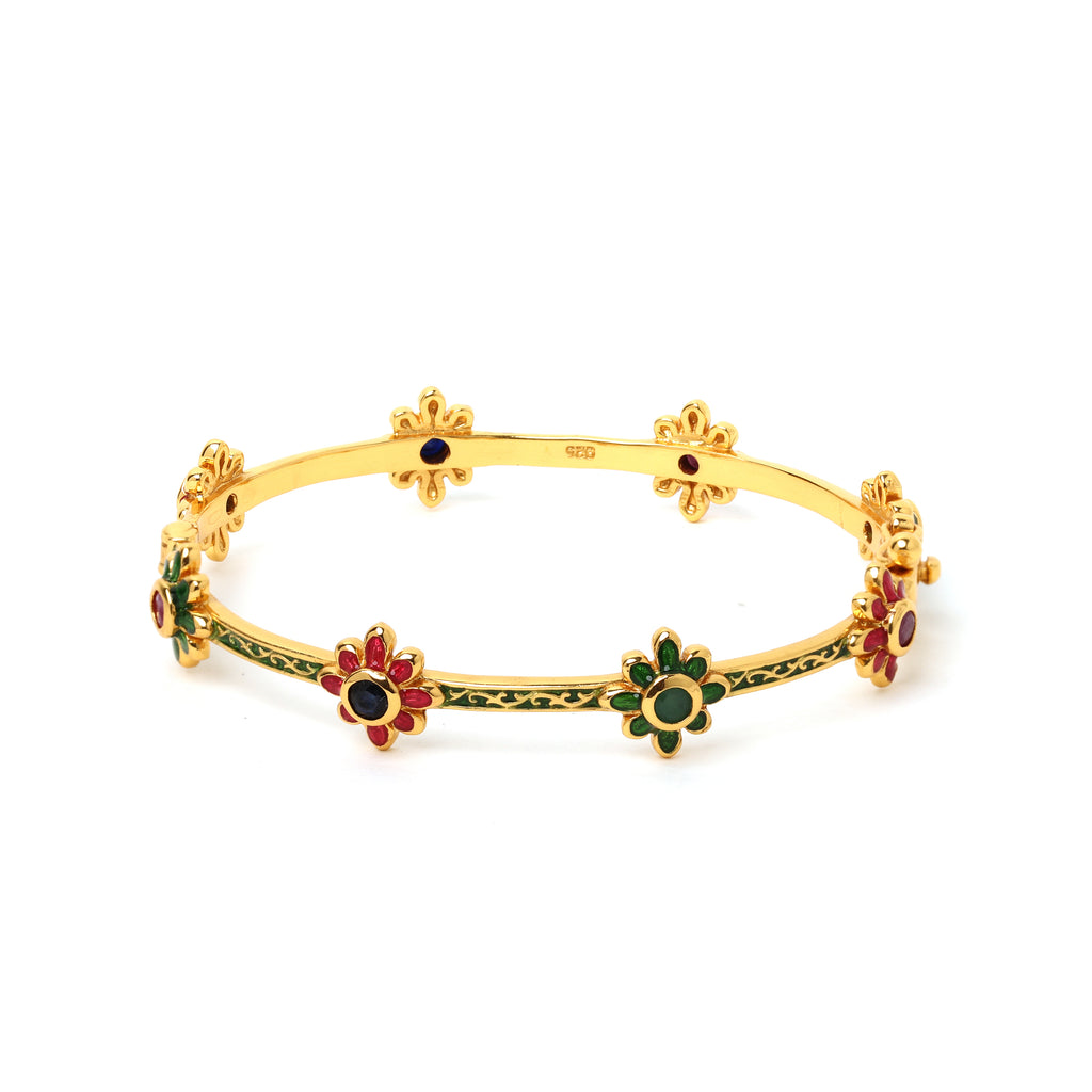 Ruby and sapphire floral bracelet in gold plated sterling silver