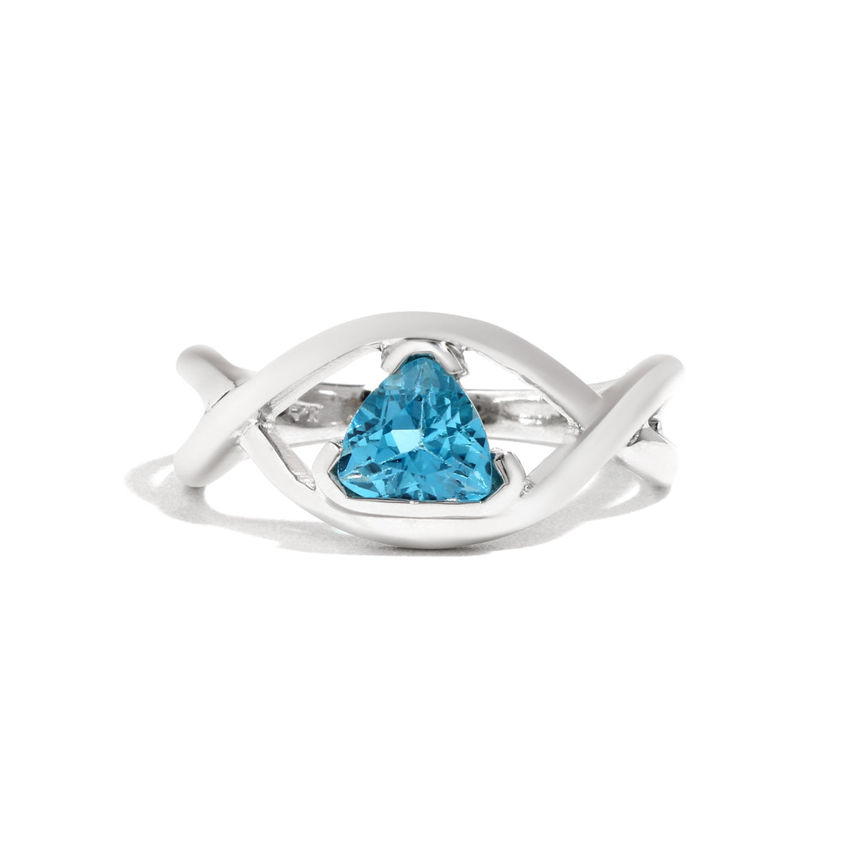 Natural Blue Topaz Trillion Ring in 925 Sterling Silver
