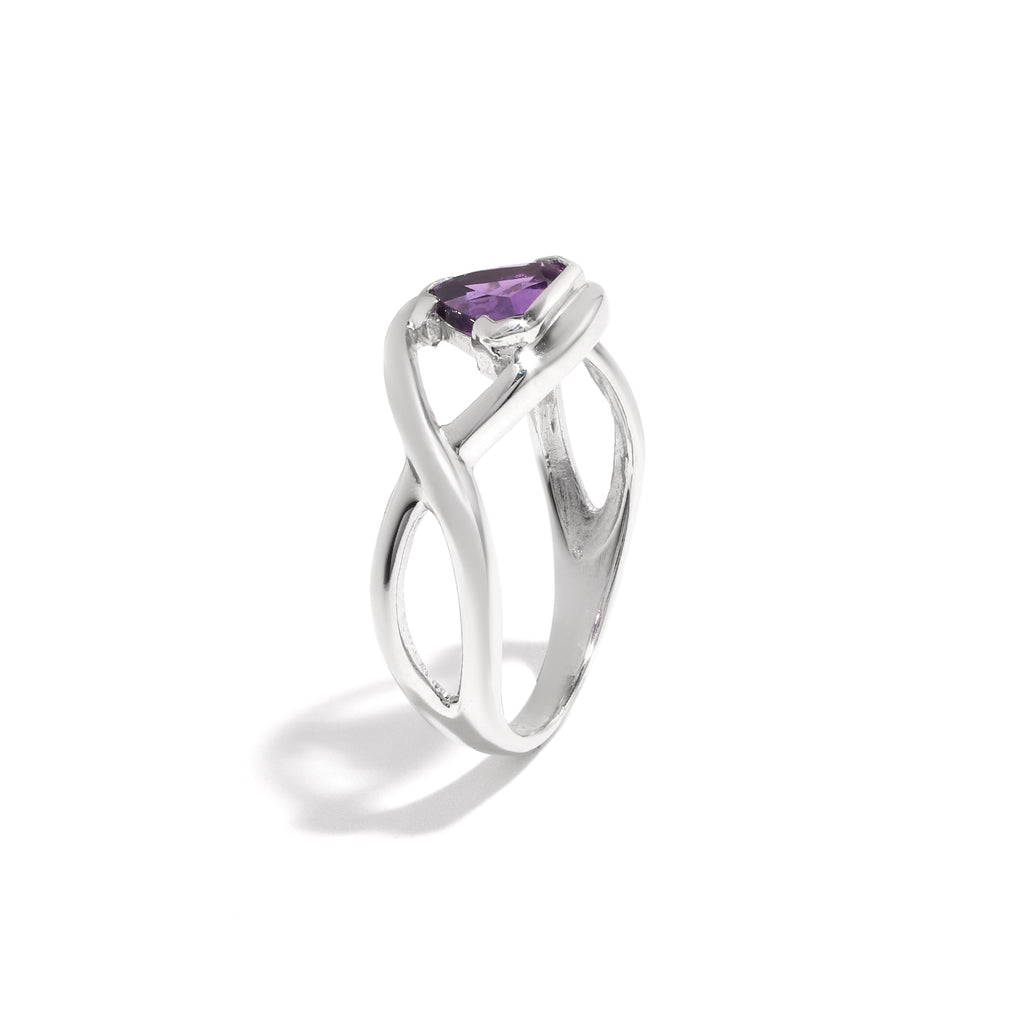 Natural Amethyst Trillion Ring in 925 Sterling Silver