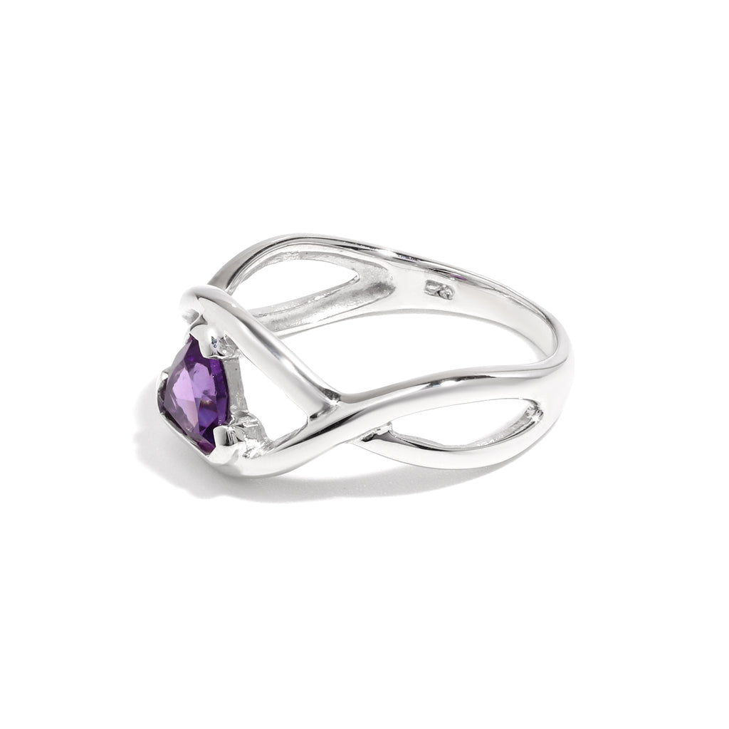 Natural Amethyst Trillion Ring in 925 Sterling Silver