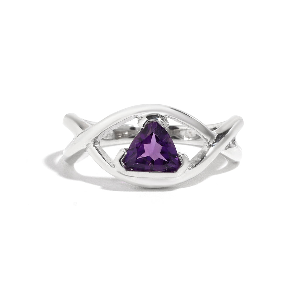 Natural Amethyst Trillion Ring in 925 Sterling Silver