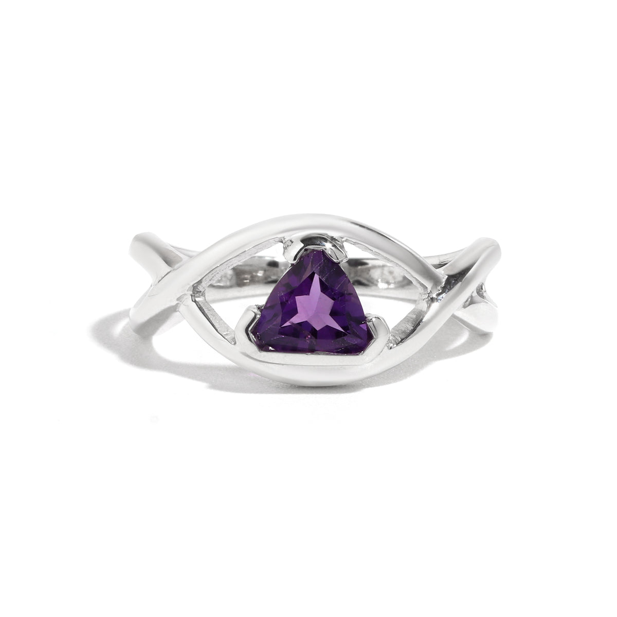 Natural Amethyst Trillion Ring in 925 Sterling Silver