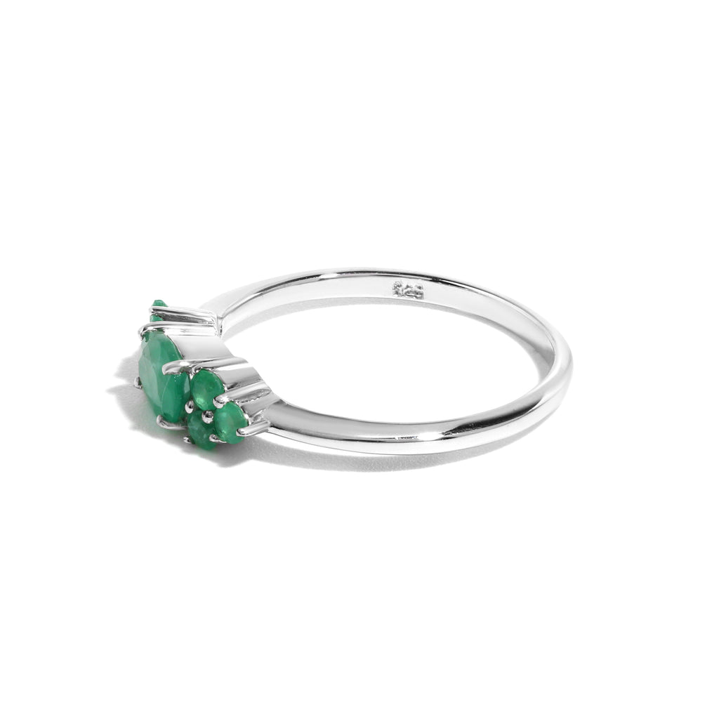 Emerald Seven Stone Cluster Ring in 925 Sterling Silver