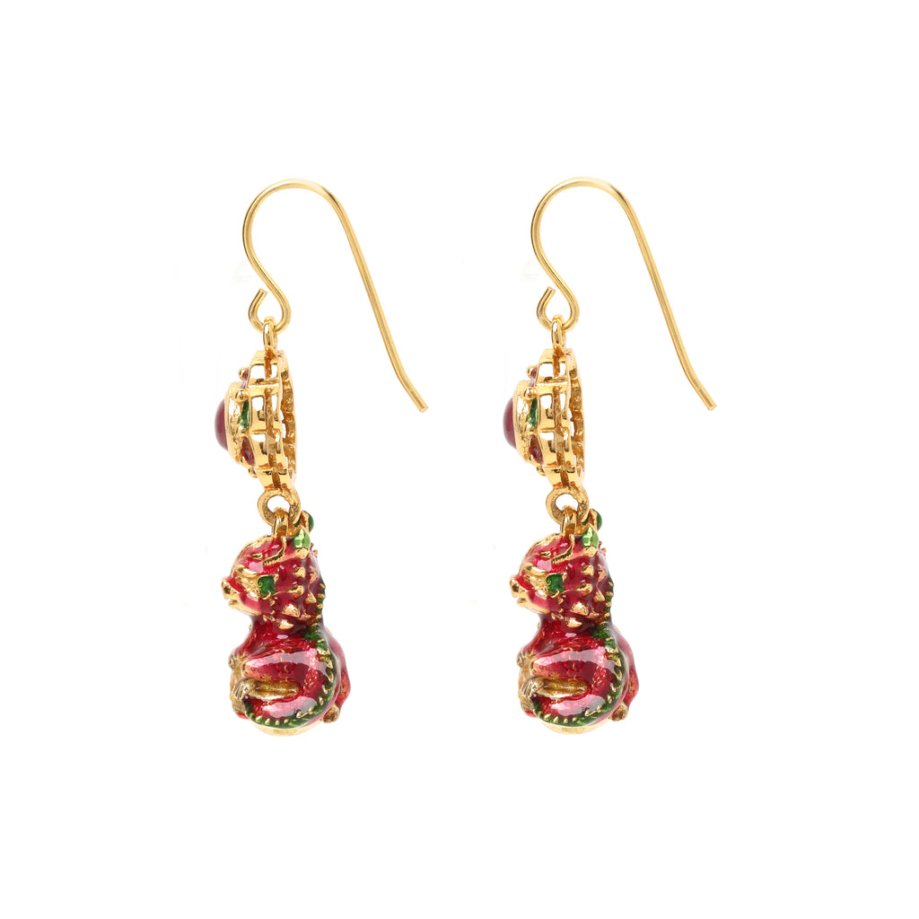 Luxury dragon motif earrings featuring natural ruby gemstones