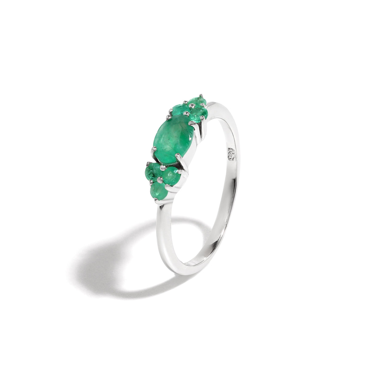 Emerald Seven Stone Cluster Ring in 925 Sterling Silver