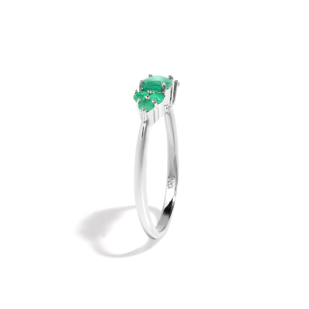 Emerald Seven Stone Cluster Ring in 925 Sterling Silver