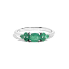 Emerald Seven Stone Cluster Ring in 925 Sterling Silver