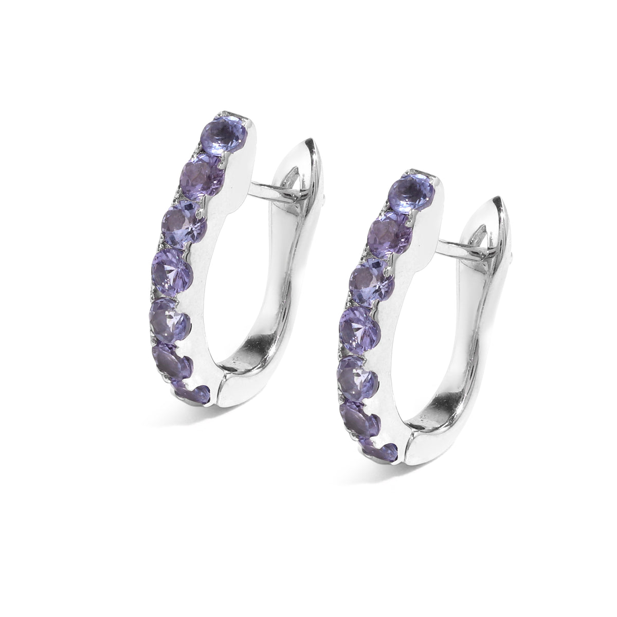 Natural Amethyst Hoop Earrings in 925 Sterling Silver