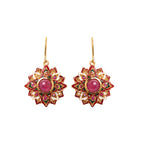 Natural ruby floral earrings in gold plated sterling silver