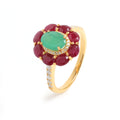 Emerald & Ruby Flower Halo Ring in 18K Gold-Plated Sterling Silver