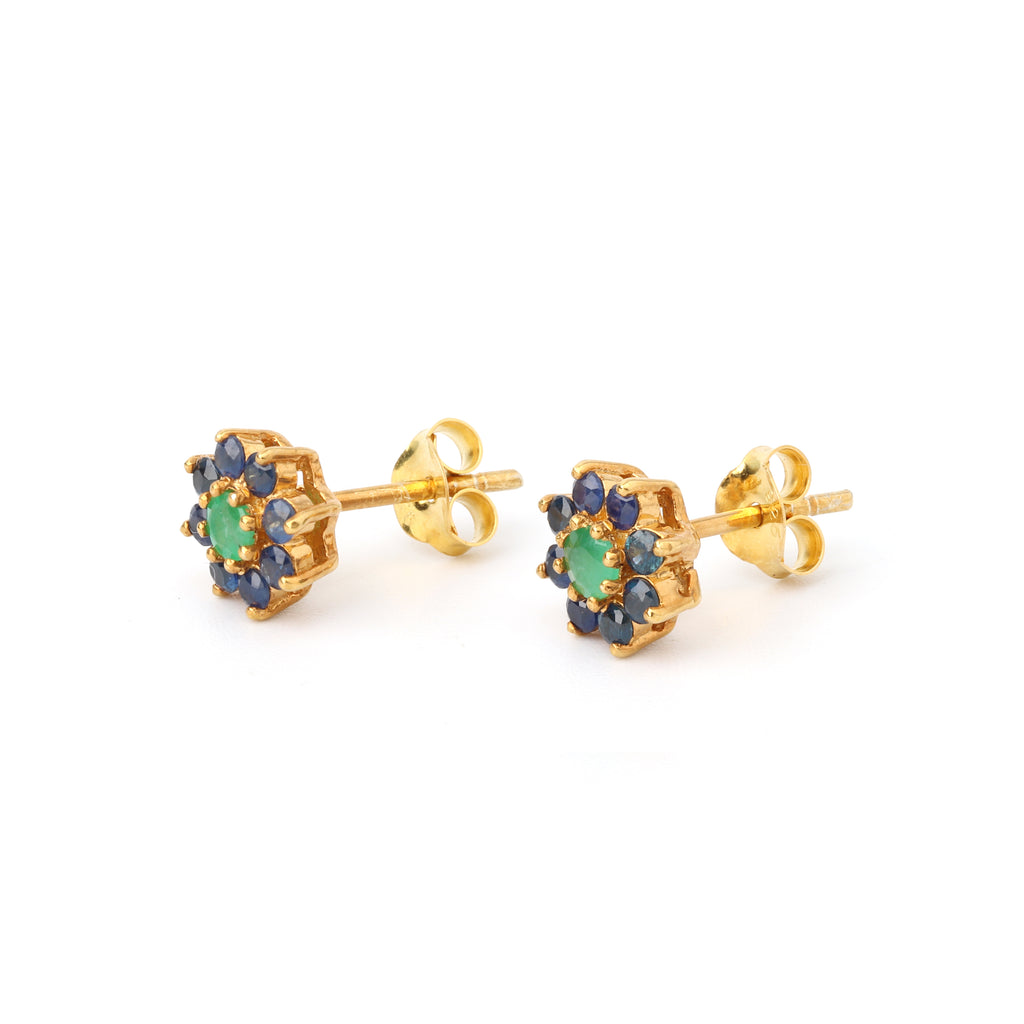 Small floral gemstone stud earrings in sterling silver