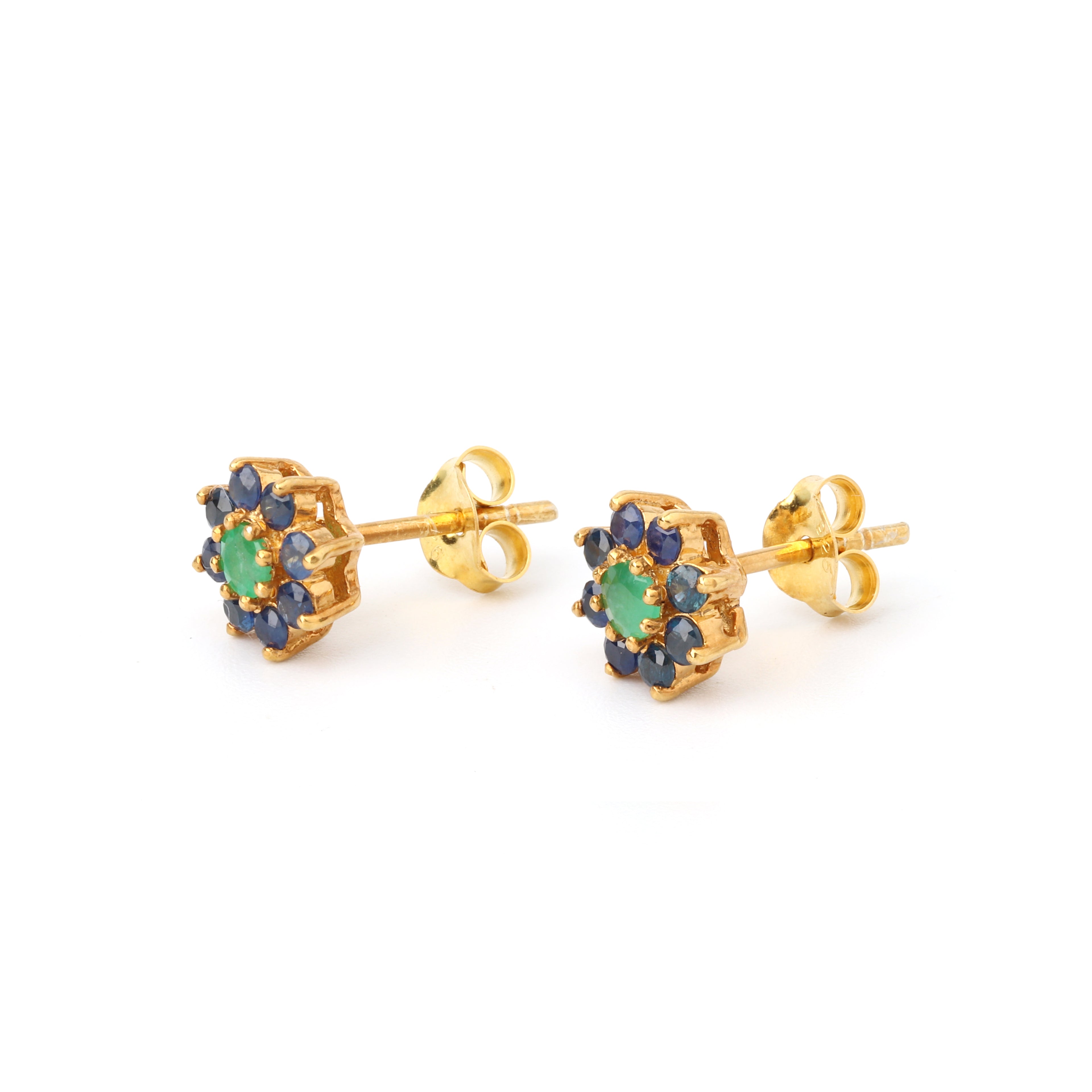 Small floral gemstone stud earrings in sterling silver