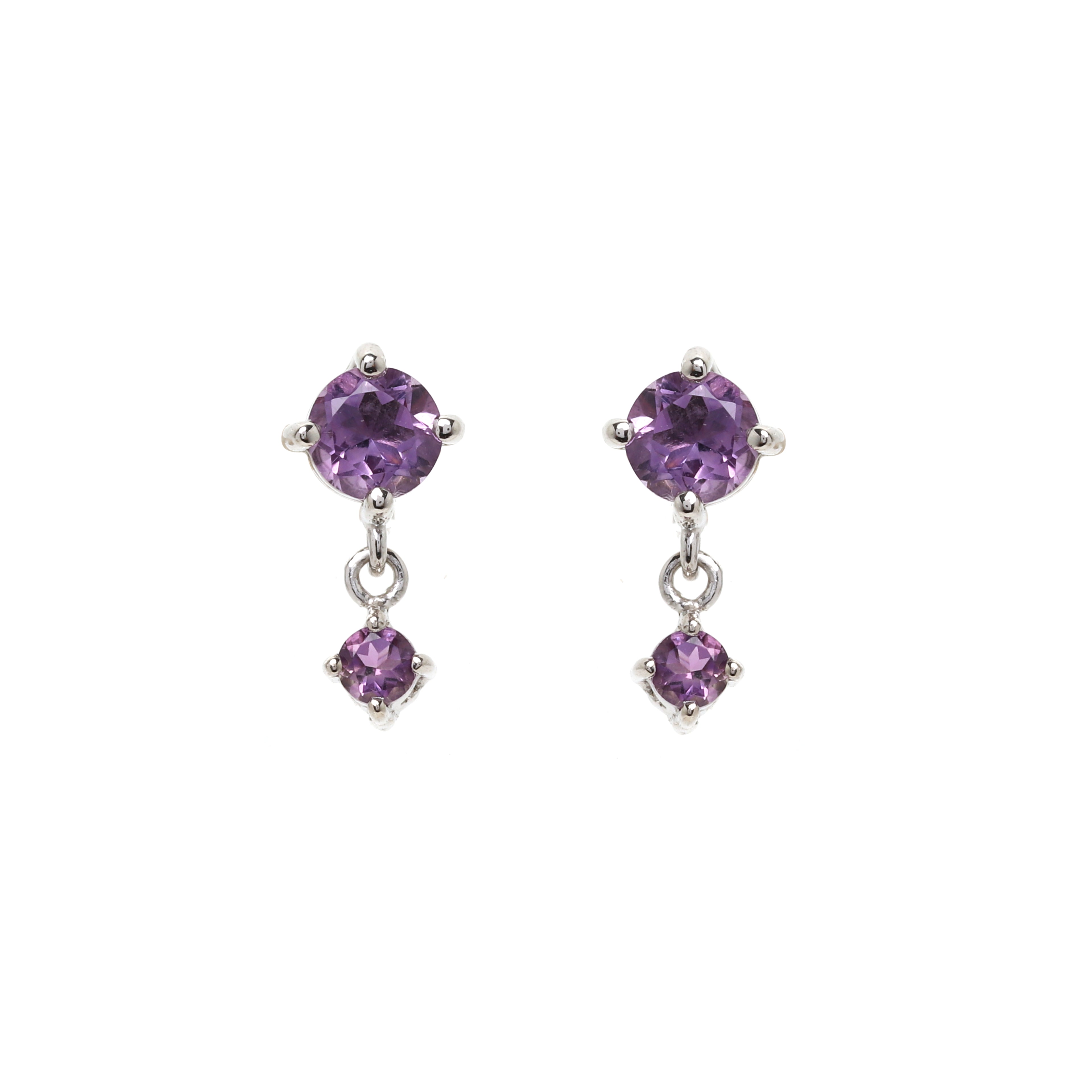 Pendientes Colgantes de Dos Piedras de Amatista en Oro 18K