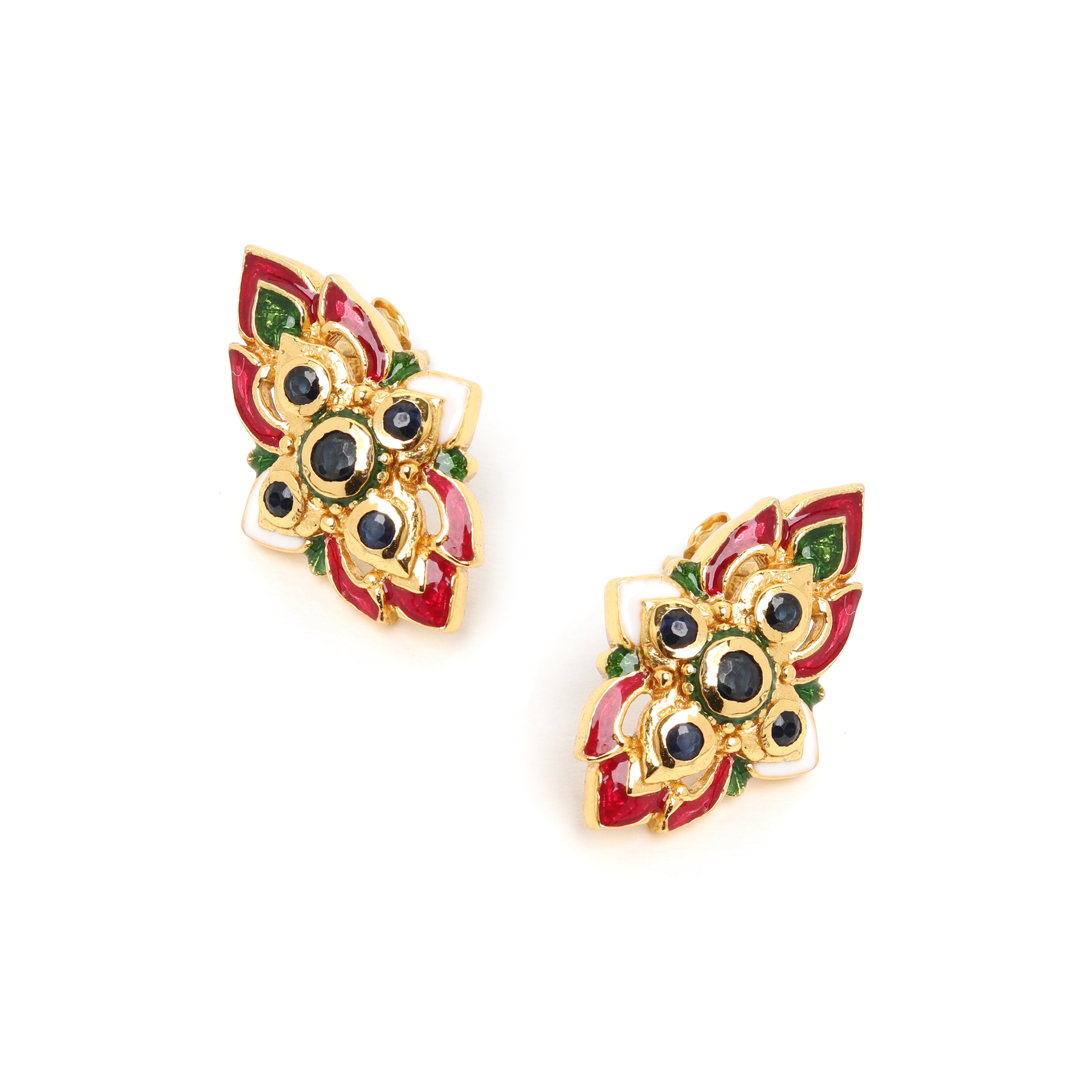 Ornamental sapphire earrings with 14K gold plated finish