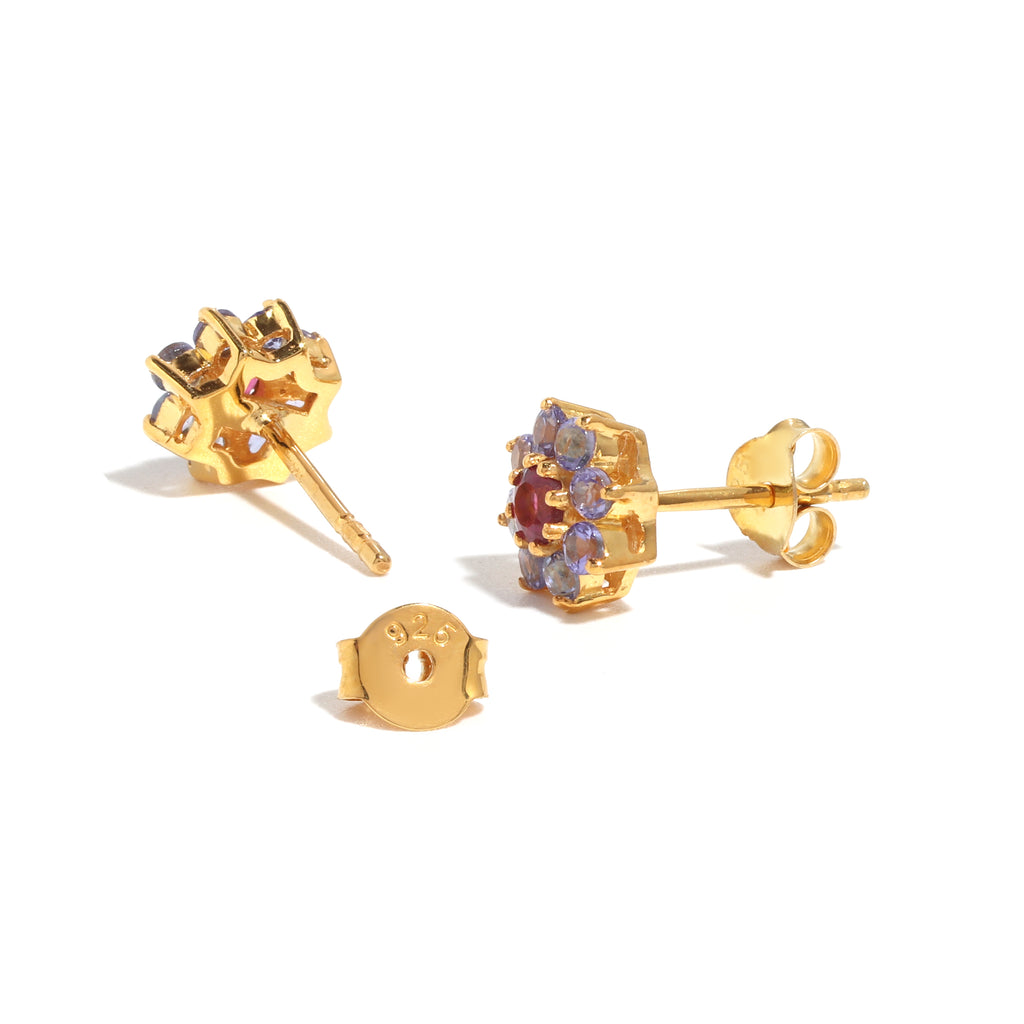 Pink Tourmaline & Tanzanite Duo Stud Earrings in 18K Gold-Plated Sterling Silver