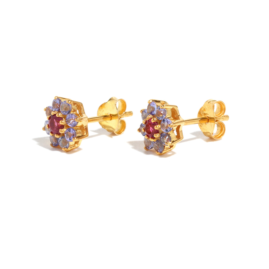 Pink Tourmaline & Tanzanite Duo Stud Earrings in 18K Gold-Plated Sterling Silver