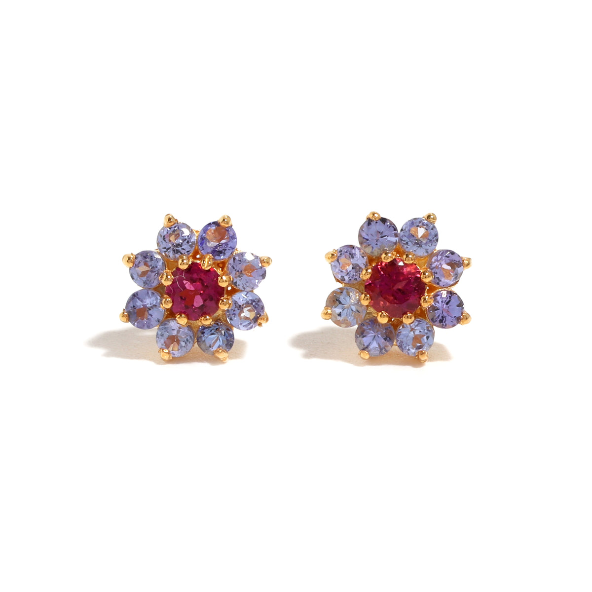 Pink Tourmaline & Tanzanite Duo Stud Earrings in 18K Gold-Plated Sterling Silver
