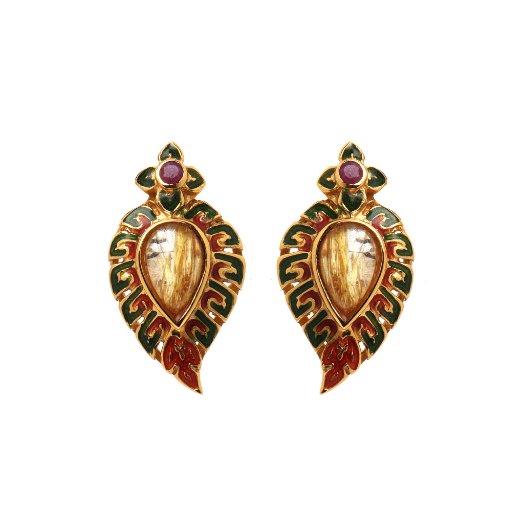 Natural quartz and ruby earrings in 14K gold plated sterling silver