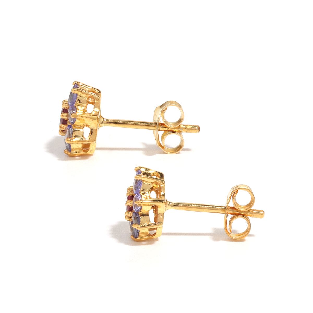 Pink Tourmaline & Tanzanite Duo Stud Earrings in 18K Gold-Plated Sterling Silver