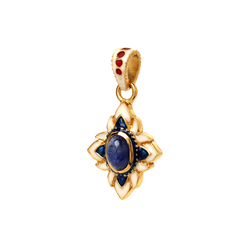 Sapphire gemstone pendant with white enamel detailing