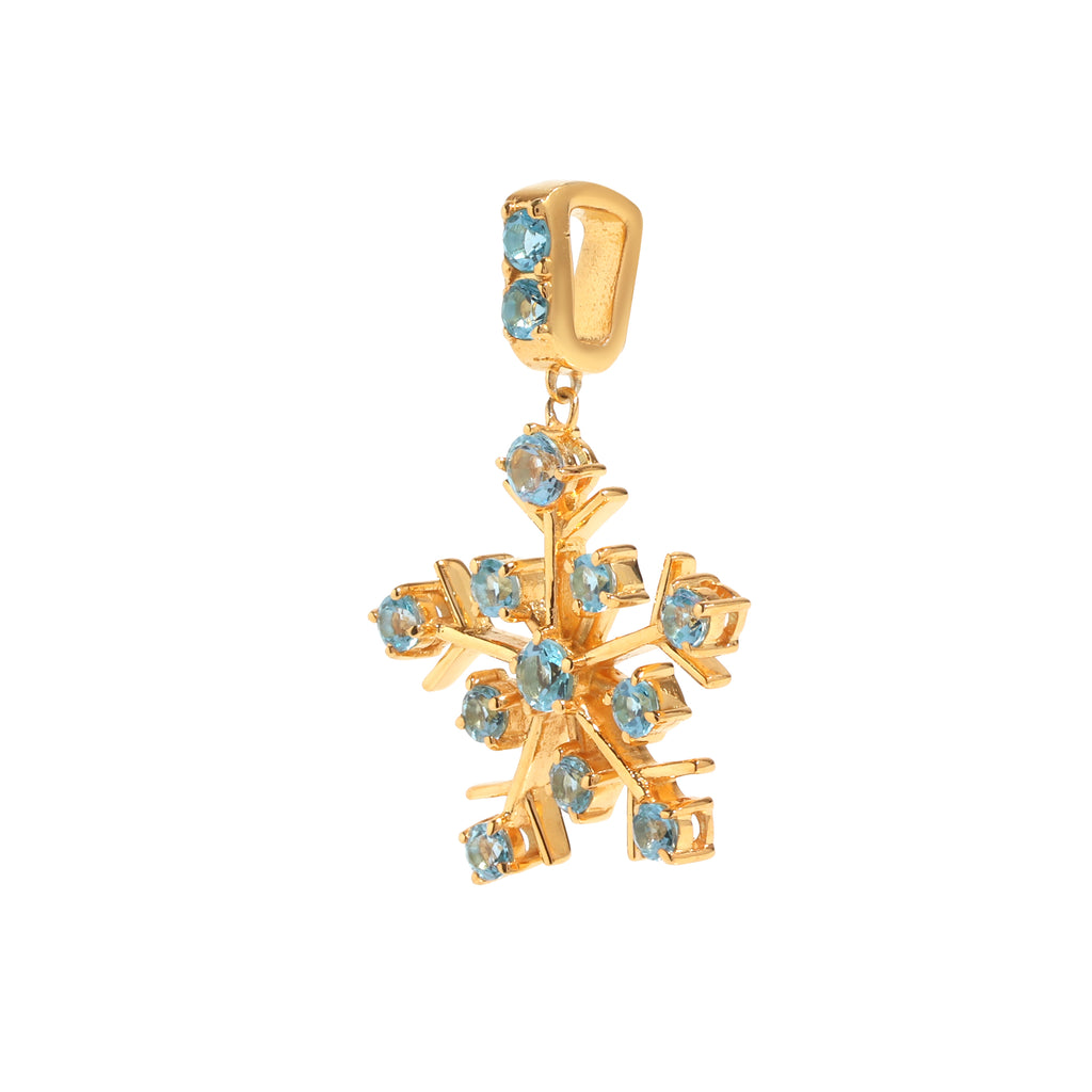 Natural Blue Topaz Snowflake Pendant in 18K Gold-Plated Sterling Silver