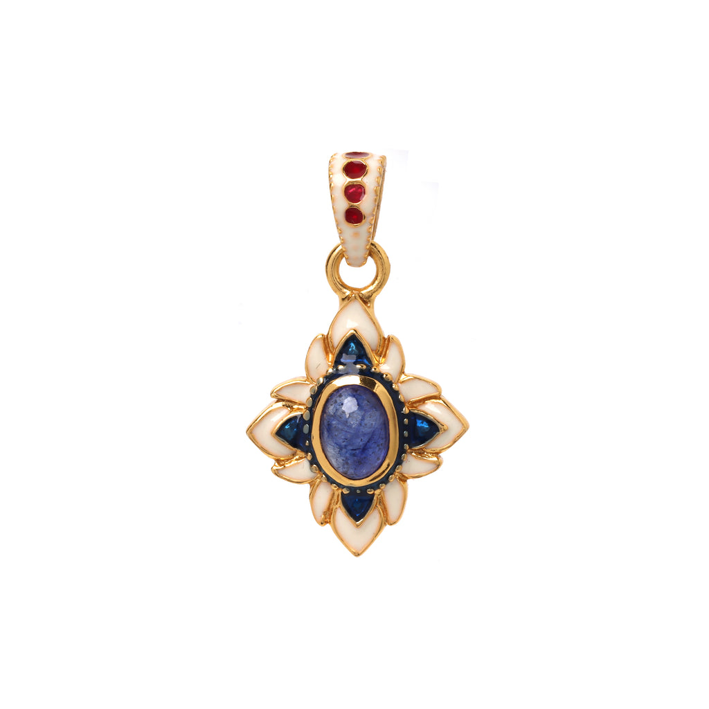 Natural sapphire floral pendant in gold plated sterling silver