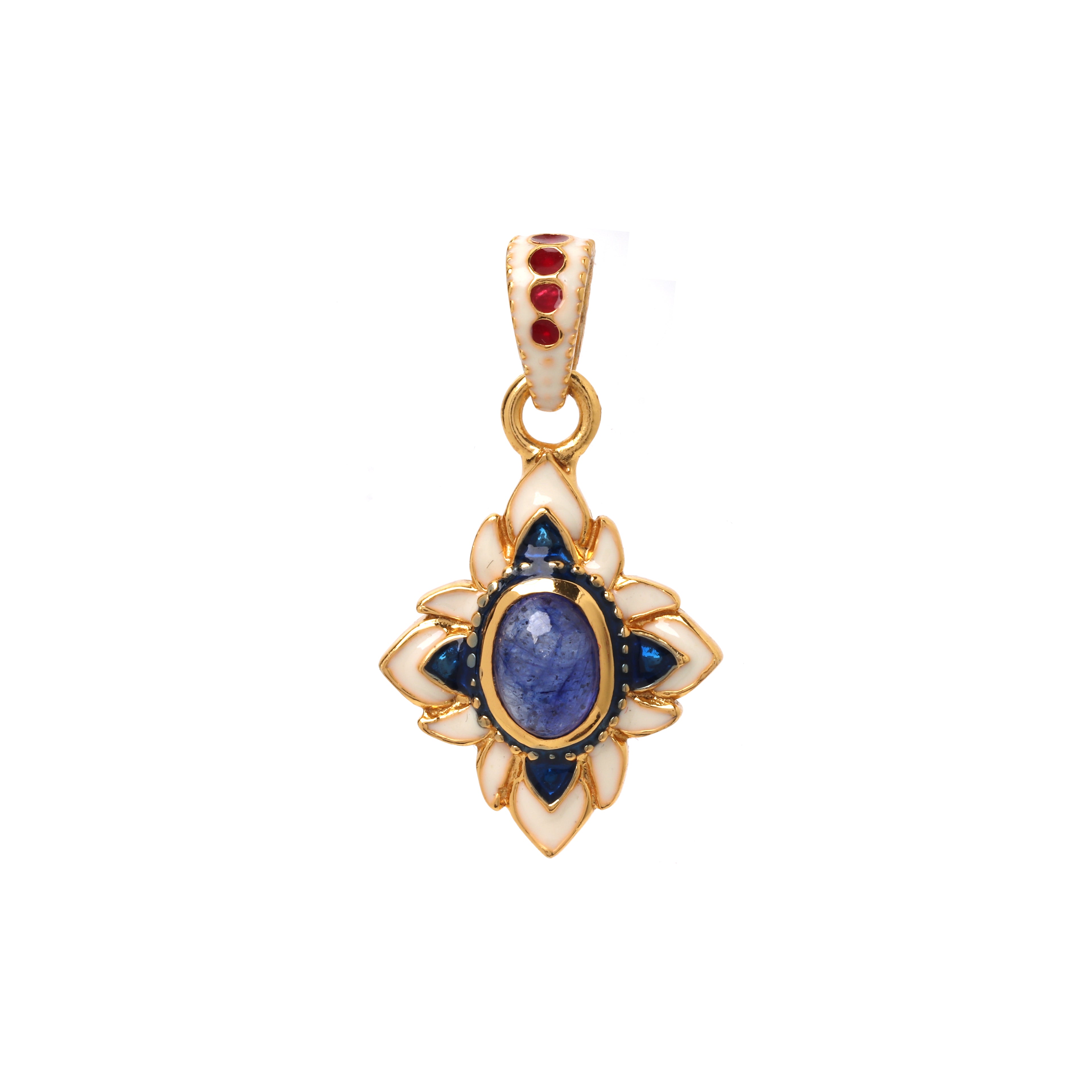 Natural sapphire floral pendant in gold plated sterling silver