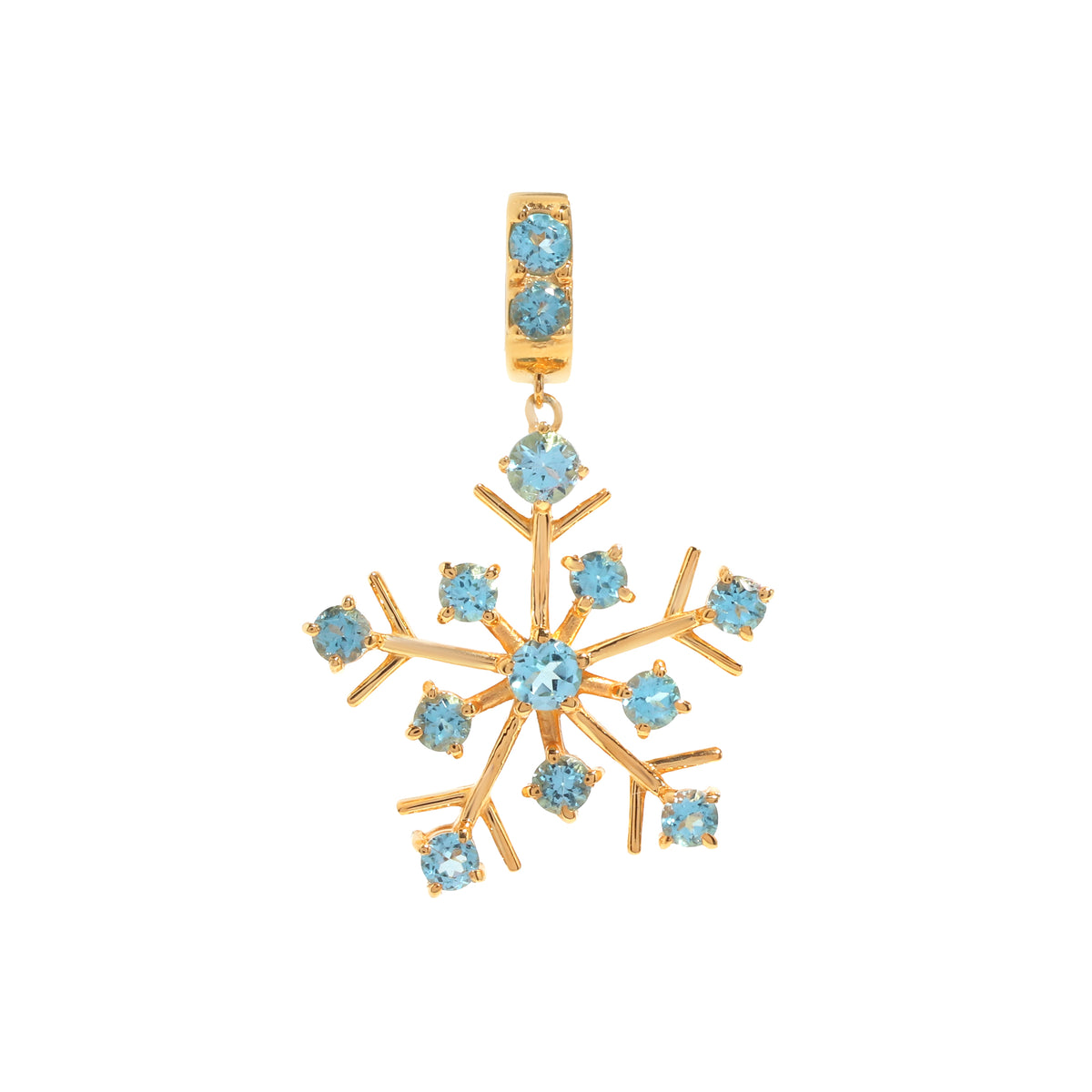Natural Blue Topaz Snowflake Pendant in 18K Gold-Plated Sterling Silver