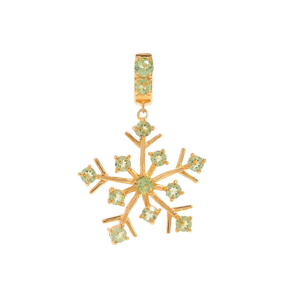 Natural Peridot Snowflake Pendant in 18K Gold-Plated Sterling Silver