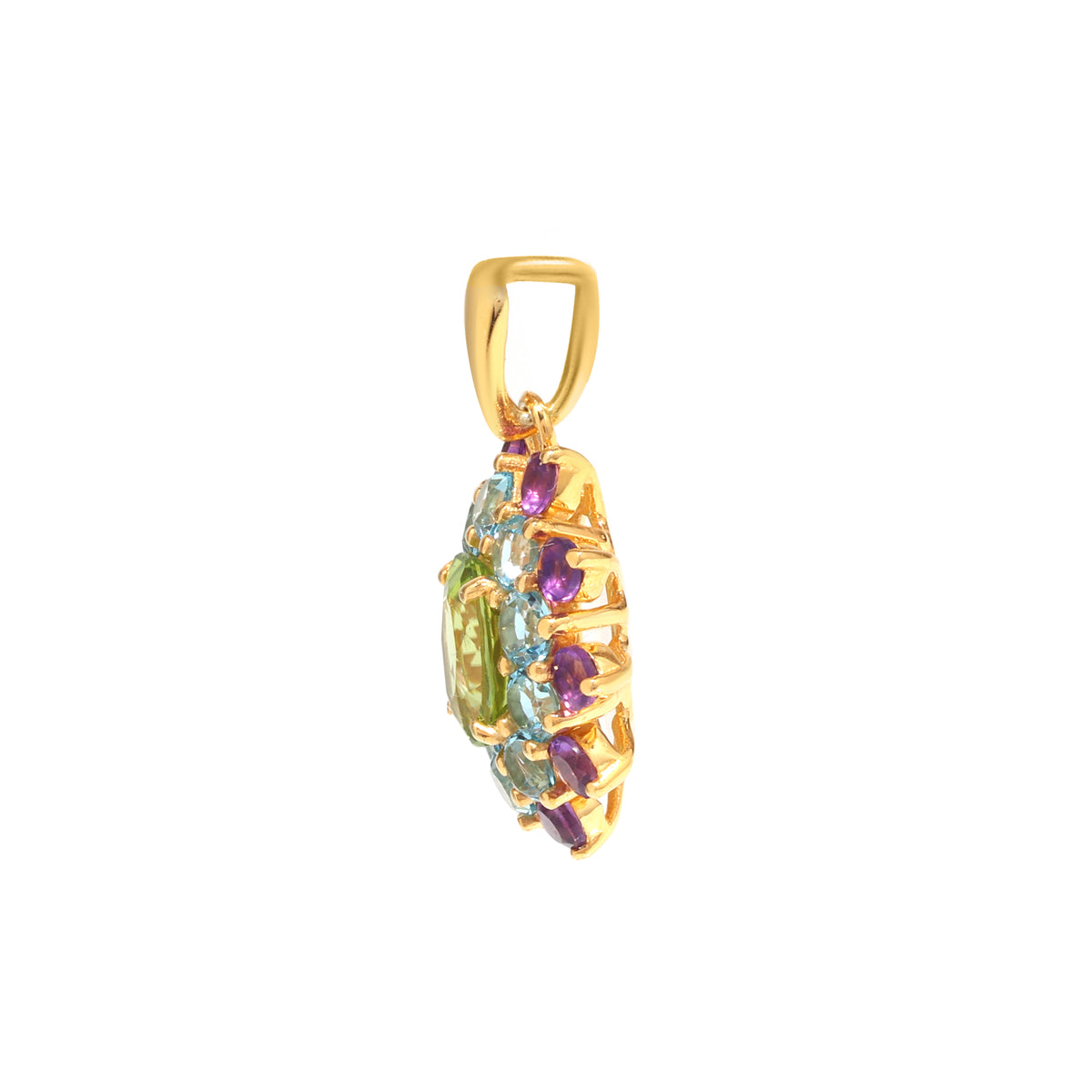 Peridot, Blue Topaz & Amethyst Flower Cluster Pendant in 18K Gold-Plated Sterling Silver