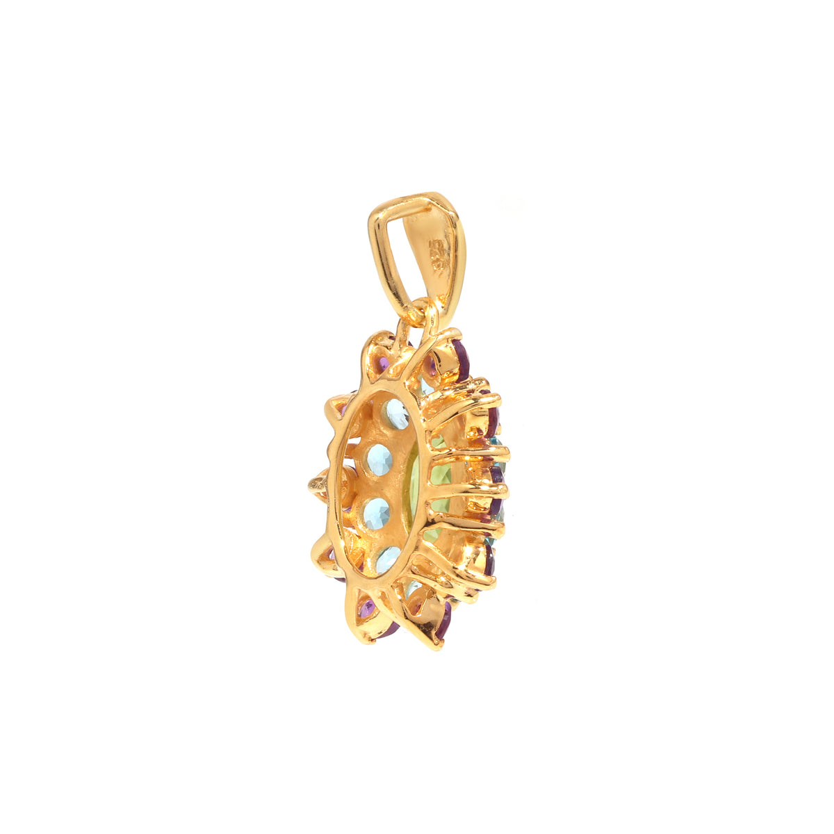 Peridot, Blue Topaz & Amethyst Flower Cluster Pendant in 18K Gold-Plated Sterling Silver