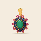 Multi gemstone flower cluster pendant in 18K gold — detail view