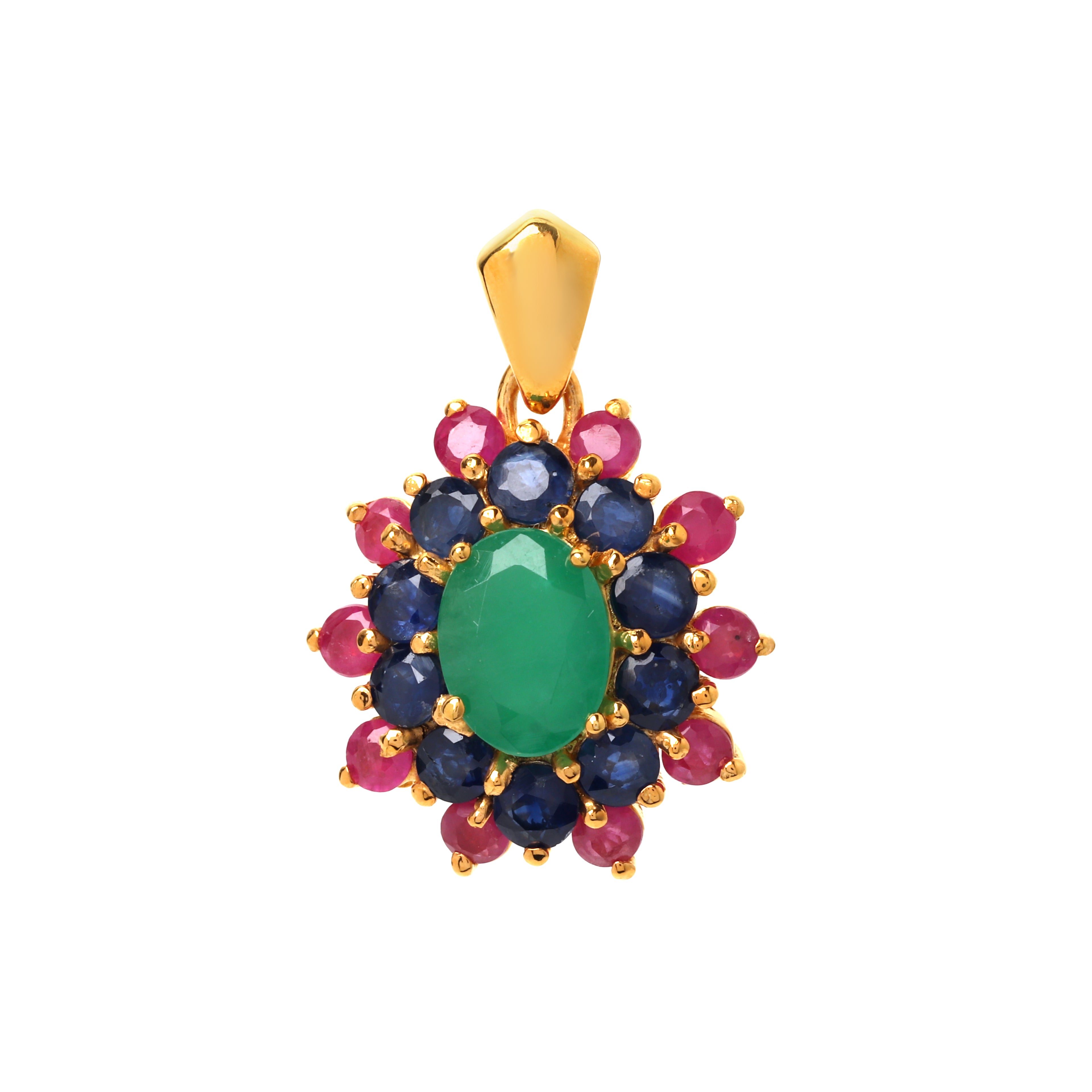 Emerald sapphire and ruby flower cluster pendant in 18K gold plated sterling silver by Jewelry By Crimson