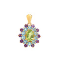 Peridot, Blue Topaz & Amethyst Flower Cluster Pendant in 925 Sterling Silver