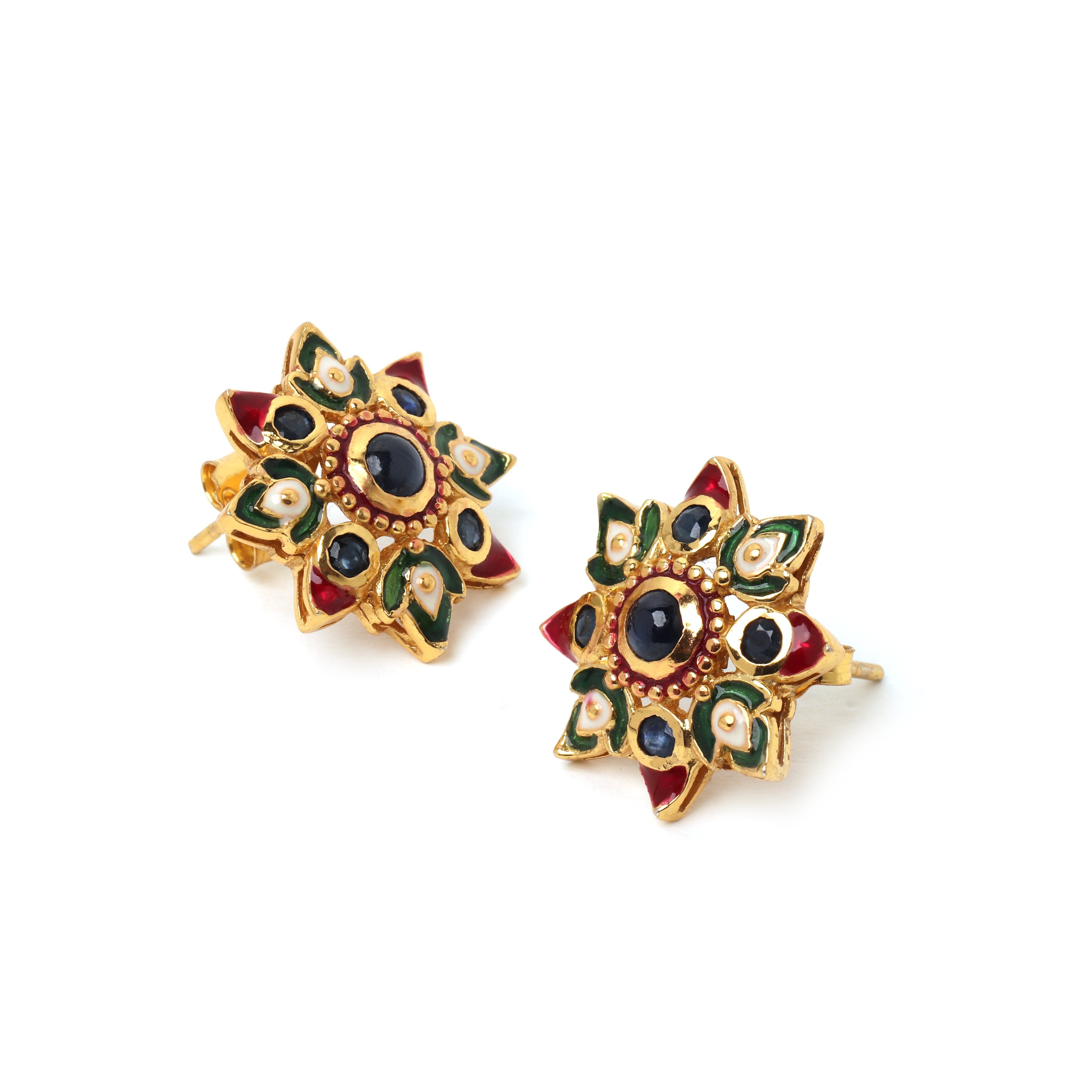 Luxury sapphire earrings with colorful floral starburst design