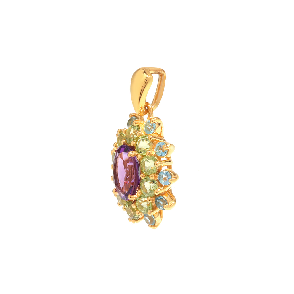 Amethyst, Peridot & Blue Topaz Flower Cluster Pendant in 18K Gold-Plated Sterling Silver
