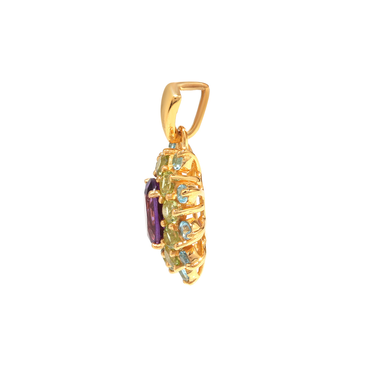 Amethyst, Peridot & Blue Topaz Flower Cluster Pendant in 18K Gold-Plated Sterling Silver