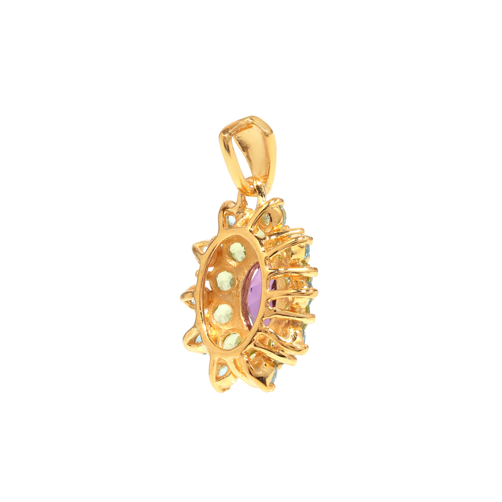 Amethyst, Peridot & Blue Topaz Flower Cluster Pendant in 18K Gold-Plated Sterling Silver