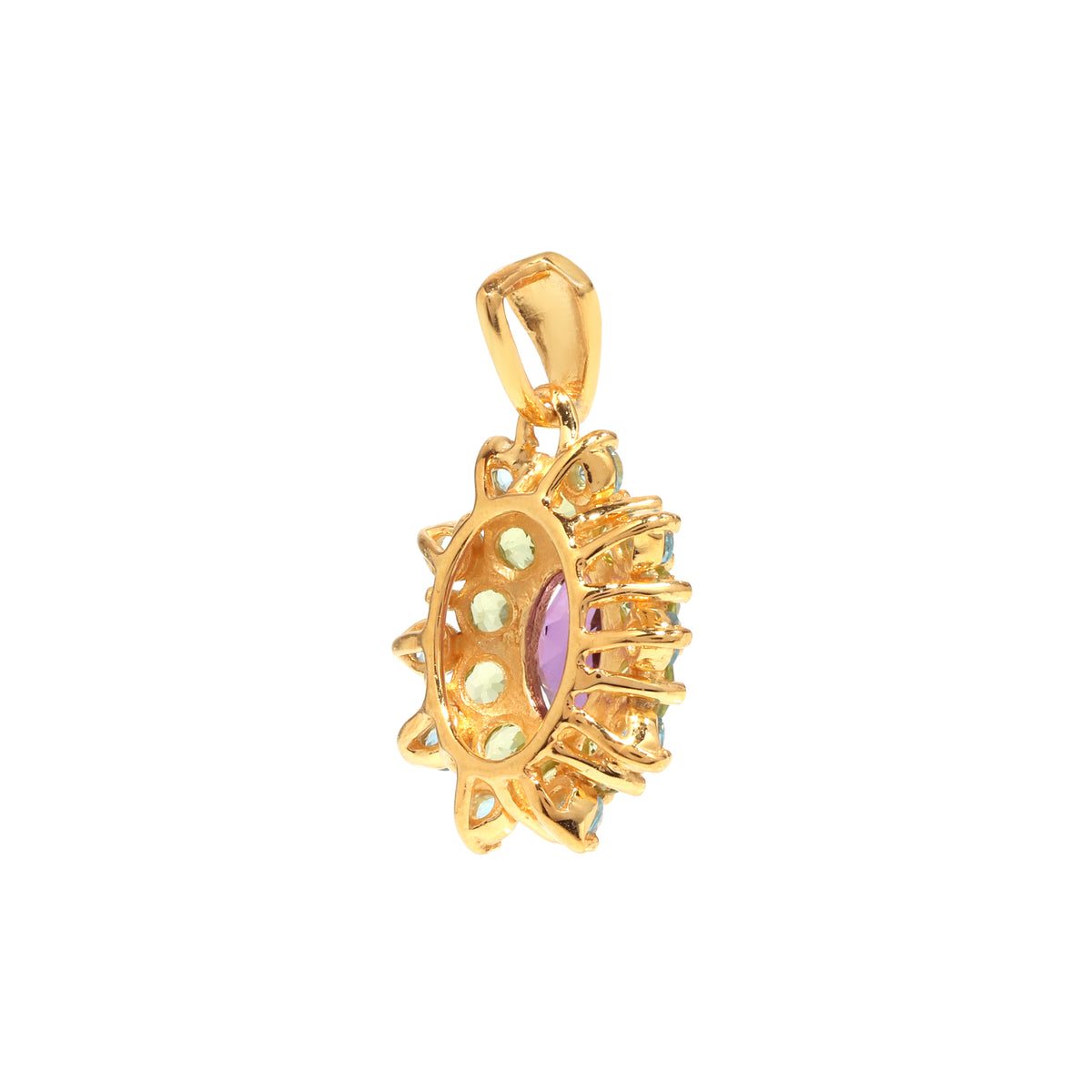 Amethyst, Peridot & Blue Topaz Flower Cluster Pendant in 18K Gold-Plated Sterling Silver