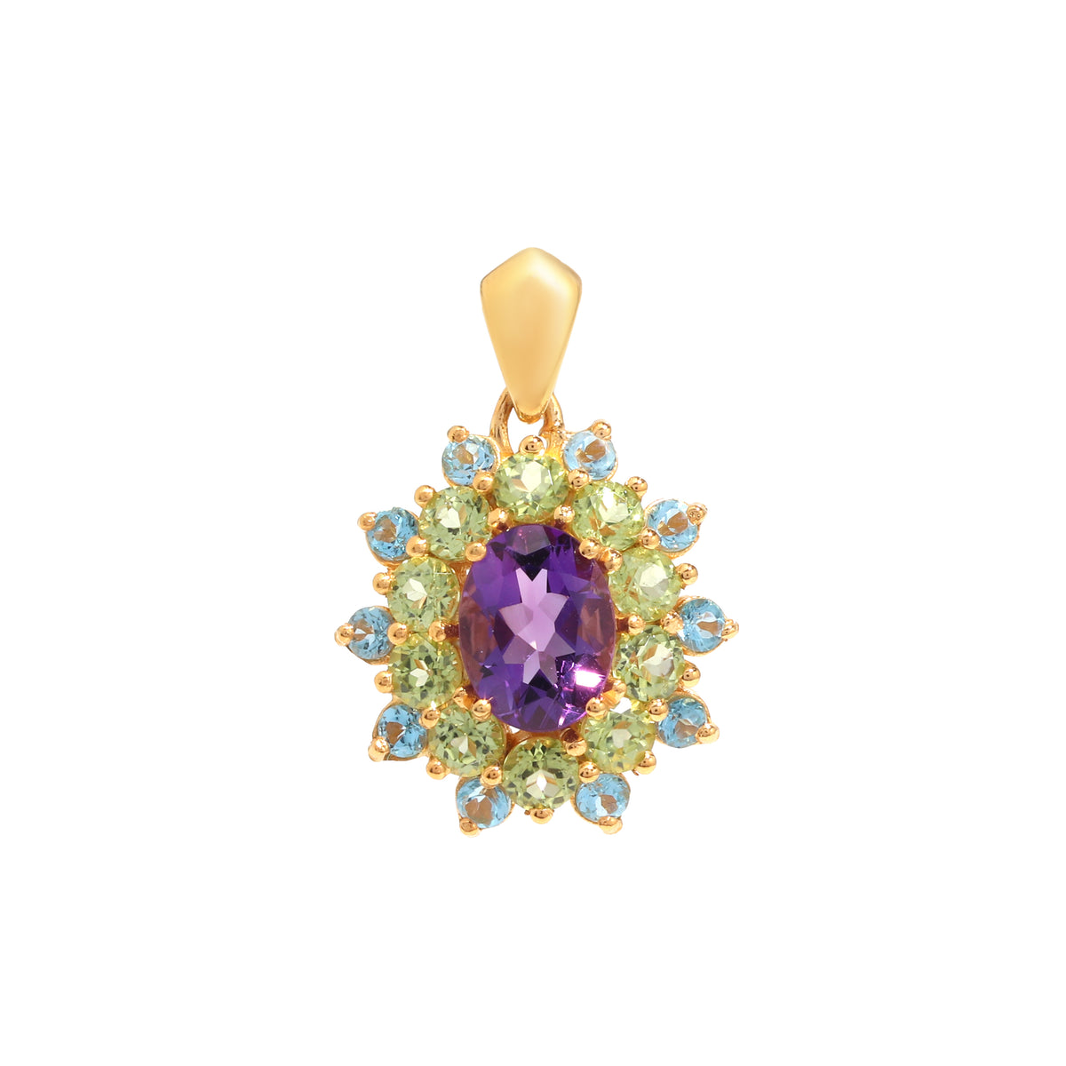 Amethyst, Peridot & Blue Topaz Flower Cluster Pendant in 18K Gold-Plated Sterling Silver