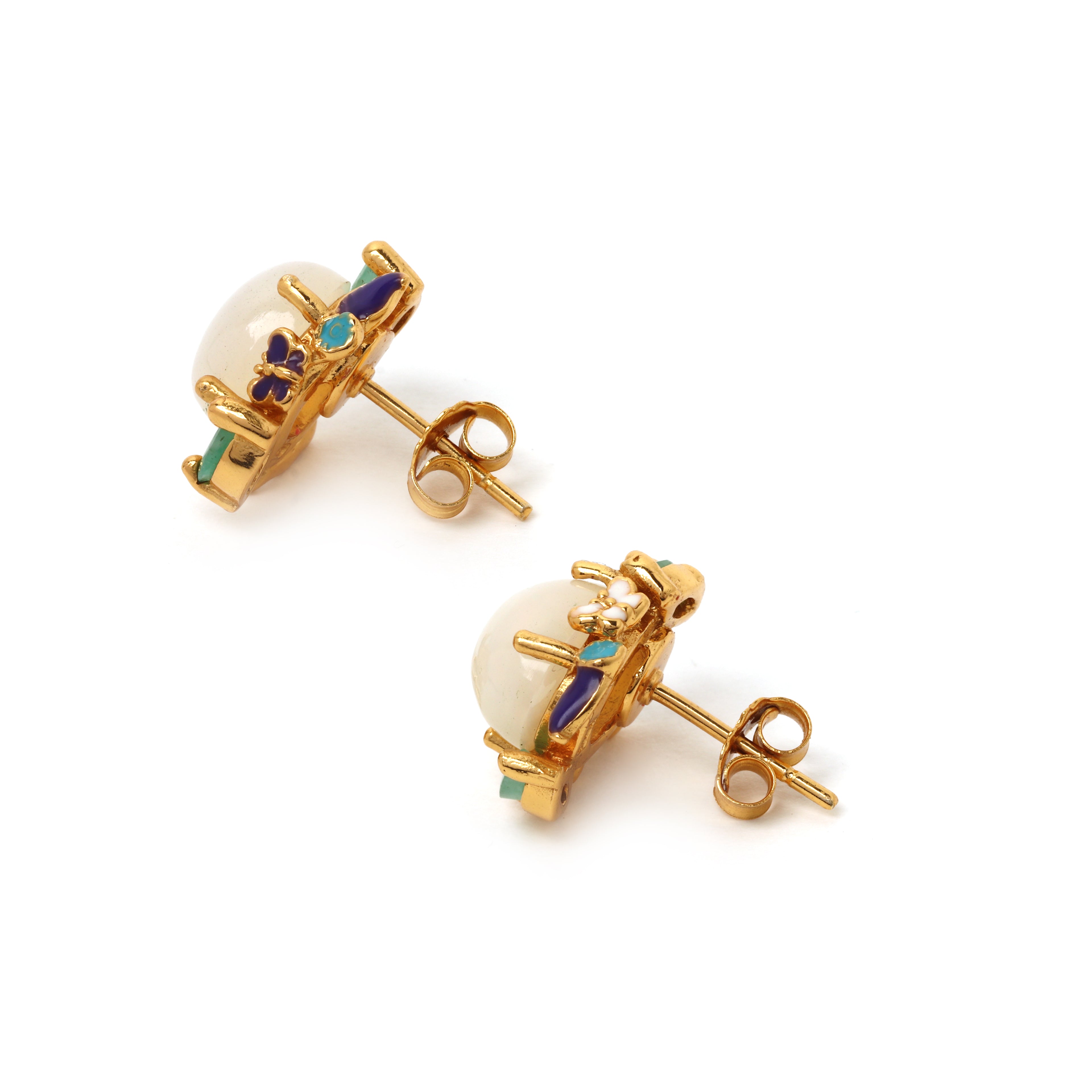 Elegant opal gemstone earrings with emerald accents