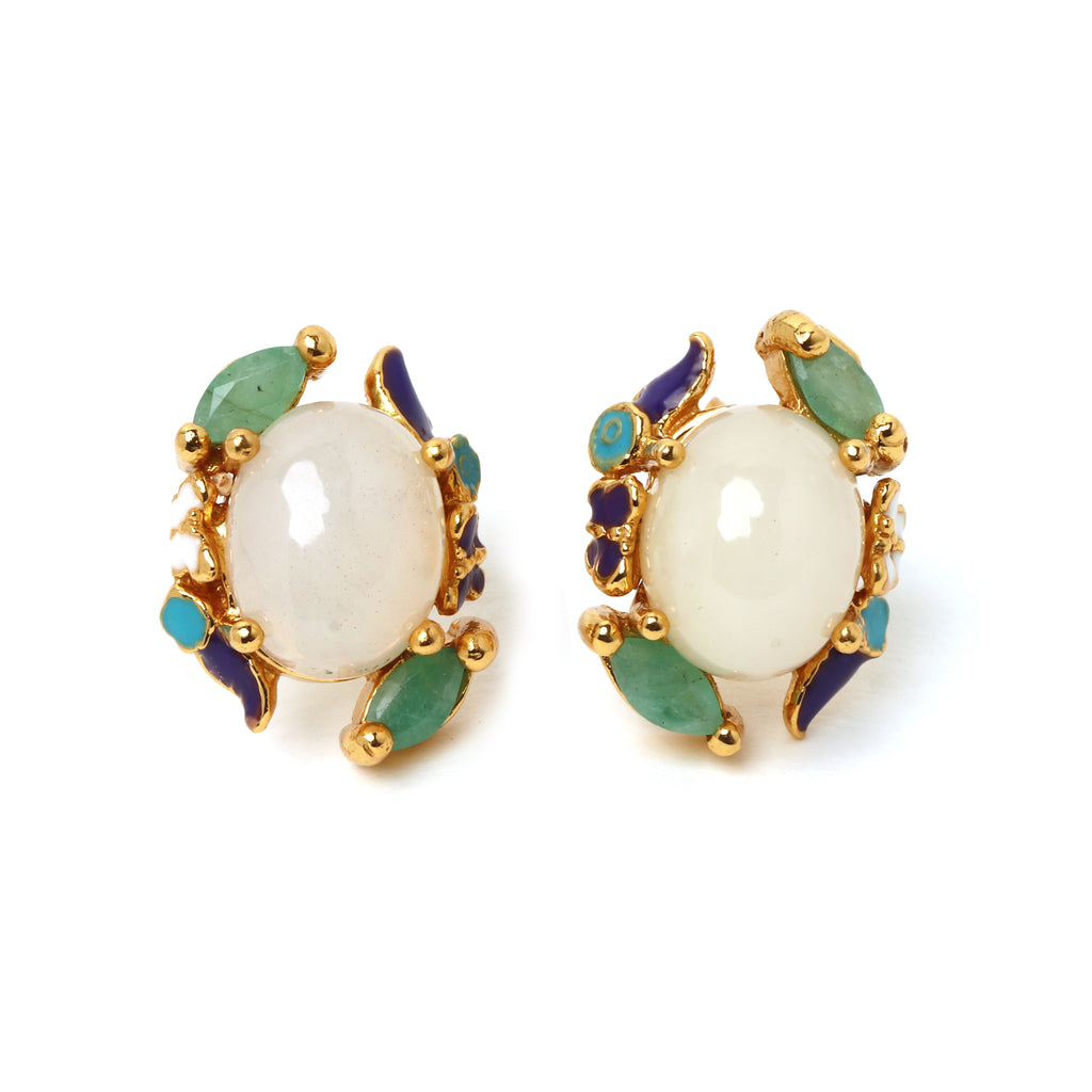 Natural opal and emerald earrings in 14K gold plated sterling silver