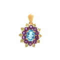 Blue Topaz, Amethyst & Peridot Flower Cluster Pendant in 925 Sterling Silver