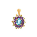 Blue Topaz, Amethyst & Peridot Flower Cluster Pendant in 925 Sterling Silver